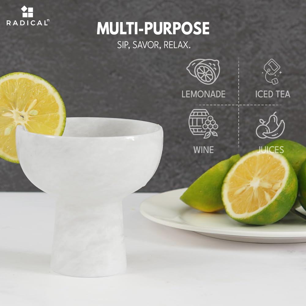 Radicaln Margarita-Gläser aus Marmor, 10,2 cm, handgefertigt, Weiß, Champagnerglas, Trinkset, ideale Cocktail- und Martini-Gläser für die Küche