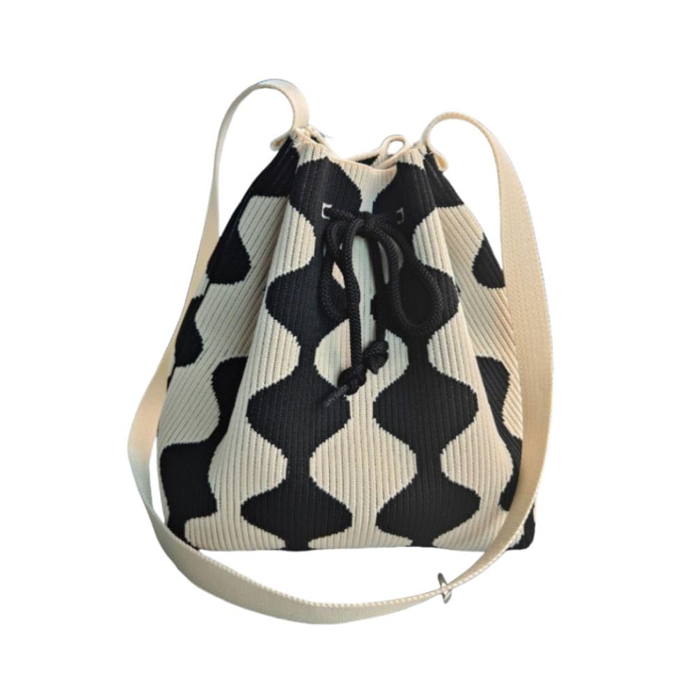 Drawstring Large Capacity Trendy Casual Shoulder Bag Black