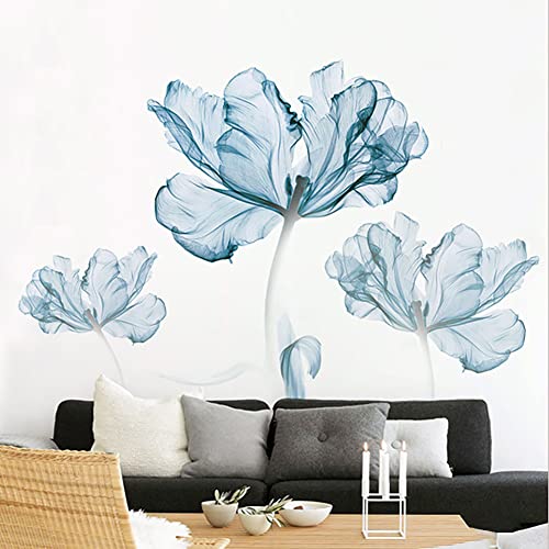 Runtoo Large Poppy Wall Stickers for Girls Room Living Room Bathroom Office TV Background, Blue - Image 2