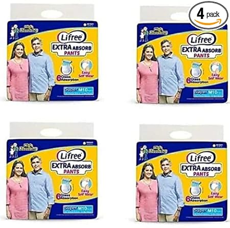 LIFREE Extra Absorb Pants- Medium-(10 Pieces) (Pack of 4) M-(40 Pieces) Unisex Adult Diaper.