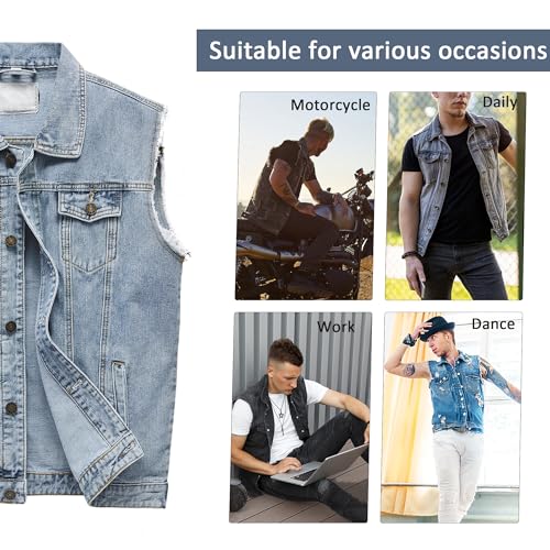 Image of JYG Denim Vest for Men Casual Stretchy Trucker Jean Vests Fashion Vintage Sleeveless Jacket Vest