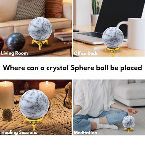 Image of Certified Dendrite Opal Crystal Ball for Meditation - Premium Crystal Vastu Items for Home and Feng Shui Items for Good Luck - Ideal for Pooja Supplies and Spiritual Practices (1.5 inch Inch)