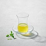 lav Elegant Turkish Tea Glasses and Saucers | Beautiful Crystal Clear Glass Teacups, 4 Ounce Cups with 4 Inch Plates, Dishwasher Safe, 12 Piece Set Includes 6 Glasses and 6 Saucers, Made in Turkey