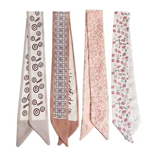 QTMY 4 Pack Purse Scarf for Bags Silk Head Scarf for Hair Handbag Women Scarfs Band Hair Neck Scarves Fashion Gifts,134
