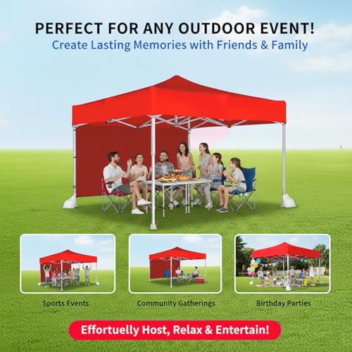 Image of OUTO Heavy Duty Gazebo Tent 6.5 ft | 17.5 Kg Strong Frame | UV Protection Foldable Pop-Up Canopy Tent with 3 Side Open | Outdoor Folding Tent for Garden, Terrace, Events & Promotional Use (Red)