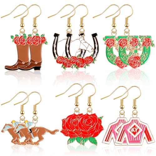 Nosiny 6 Pairs Earrings for Women Jewelry Soccer 4th of July Baseball Softball Golf Sports Game Earrings Fruit Nurse Tooth(Horse Multicolor)