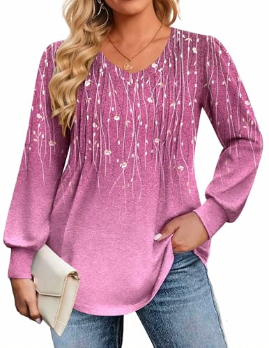 Image of IN'VOLAND Womens Plus Size Shirts V Neck Puff Long Sleeve Tops