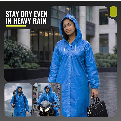 Image of Unisex Hooded Raincoat, Waterproof Long Rain Jacket, Multiple Colours, Reusable