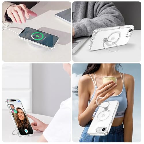 Image of ZORBES Magnetic Phone Back Cover Case for iPhone 17e / iPhone 16e | Clear Phone Case with 360 Rotatable Kickstand Phone Grip Protective Phone Case for iPhone 17e /16e Support Wireless Charging