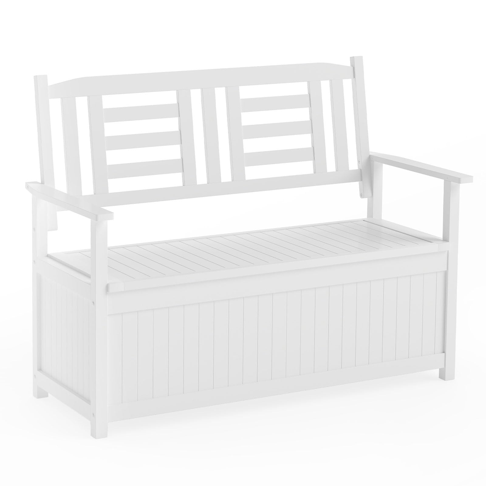 RELAX4LIFE Patio Storage Bench, Wooden Garden Bench Slatted Seat with Removable & Waterproof Liner, 2-Seater Outdoor Furniture Leisure Loveseat for Backyard Porch Balcony(White Poplar,185L Capacity)