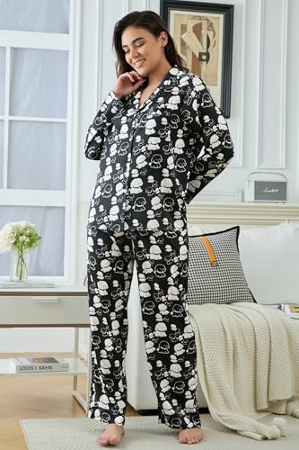 Image of YiNi LuLu Womens Silk Satin Pajamas Set Button Down 2 Piece Pjs Long Sleeve Oversized Sleepwear with Pockets