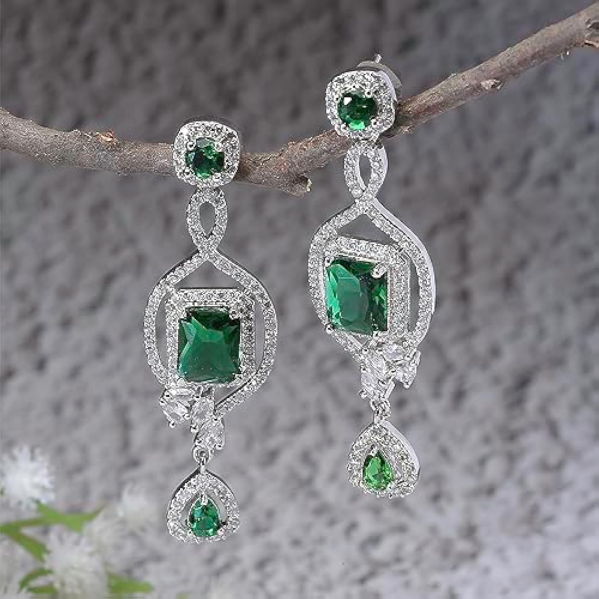 Rhodium-Plated Diamond Drop Earrings For Women