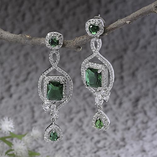 Rhodium-Plated Diamond Drop Earrings For Women