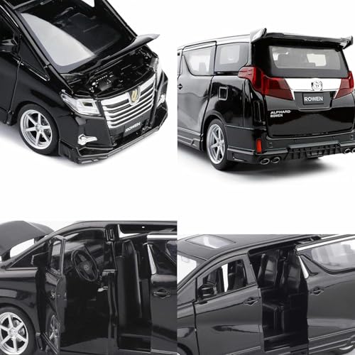 Image of 1:32 Toyota Alphard Vehicle Toy Alloy Die Cast Metal Car Model Diecast Metal Car with Light Sound Openable Door Pullback Toy Car for Kids. (Black)