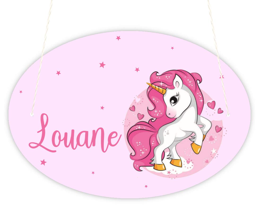 Jeux'Gratte Plaque de Porte Personnalisable - Décoration Chambre Enfant - avec prénom - Modèle Licorne étoiles