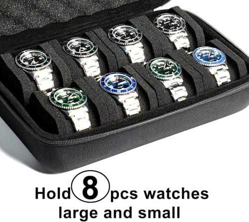Image of Travel Watch Case Organizer Watch Box With Zipper Heavy Duty Portable Travel Friendly Case Fits all Wristwatches & Smart Watches Up To 60MM Compatible for Apple Watch (Black,8 Slots)