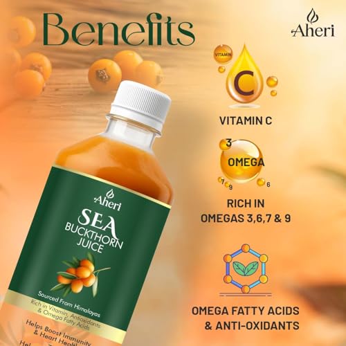 Image of Sea Buckthorn Juice 500 ML | Buckthorn Berry Herbal Juice with Natural Vitamin C | Herbal Support for Immunity, Skin Glow & Gut Health | Omega 3 6 7 9 & Antioxidants - Pack of 2