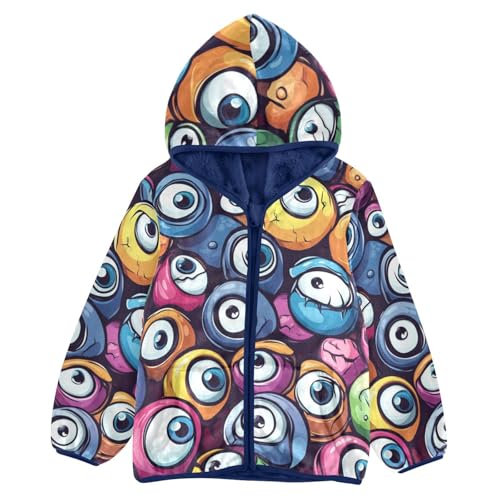 Colorful Eyeballs Girls Fleece Jacket Girls Fall Jacket Girls Zip Up Hoodie Girls Sherpa Jacket 2-10T
