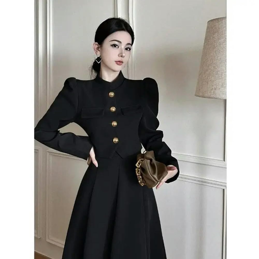 QXWD - Elegante conjunto de falda larga para mujer, a la moda, vintage, oficina, elegante, formal, casual, delgado, traje de noche de dos piezas