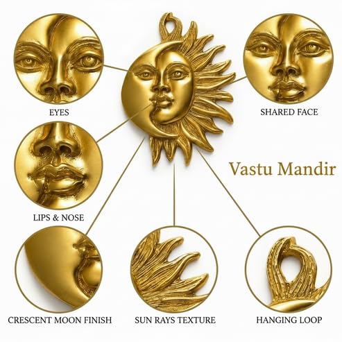 Image of Brass Sun & Moon Wall Idol, Vastu Remedy for Balance (8 Inch, 850 g)