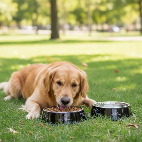 Image of Combo of Anti-Skid Feeding Bowls for Dogs, Cats & Puppy Pet Bowl Pack 2 Stainless Steel Pet Bowl (700 ml Each, Black & Red)