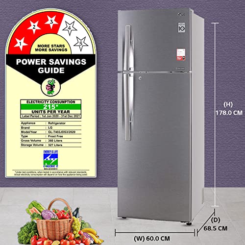 Image of LG 360 L 3 Star Inverter Linear Frost-Free Double Door Refrigerator (GL-T402JDS3, Dazzle Steel, Convertible)