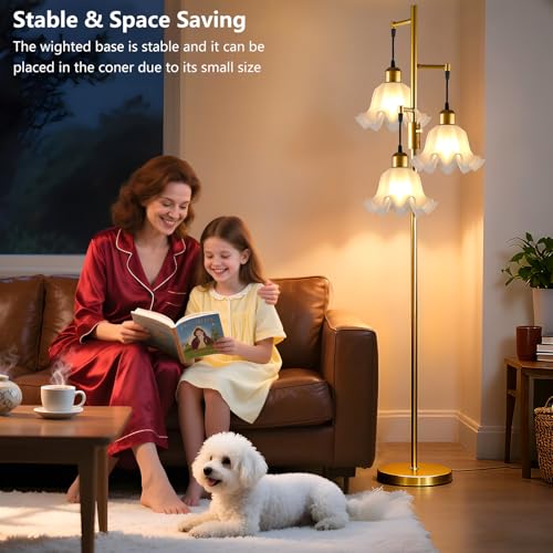 Image of Lightdot 67IN 3-Light Flower Floor Lamp for Living Room, Dimmable Gold Tree Floor Lamps with Acrylic Shade for Wedding /Party, Floral Tall Lamp for Bedroom /Sofa Beside /Corner Decor(Bulb Included)