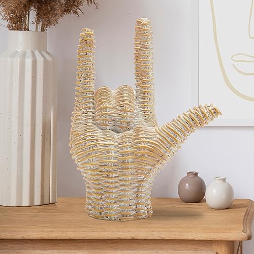 Xmeden Hand Gesture Statue Decor, Modern Love Heart Finger Statues, Resin Art Sculpture for Living Room Apartment Modern Home Decor, Creative Gift for Women Wedding(Beige)