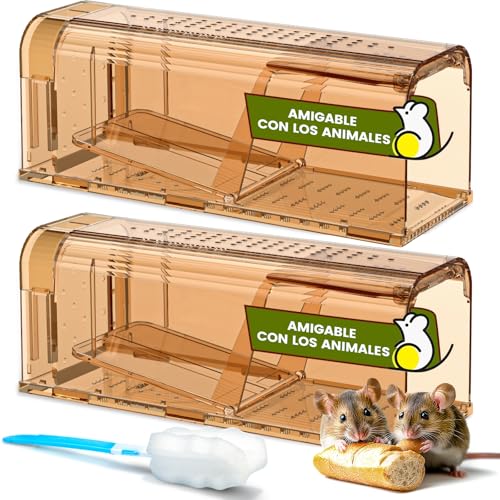 TAKRINK Trampas para Ratones 2Pcs Trampa Ratas Captura Humana Efectiva y Segura Reutilizables sin Veneno para Interiores Exteriores (Marrón)