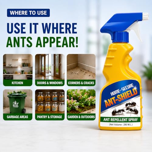 Image of Home-Secure ANT-SHIELD Ant Repellent Spray for Home | Strong Herbal Formula for Ant Control | Natural Ant Deterrent Spray for Kitchen, Bedroom, Balcony & Garden | Safe Around Family & Pets | 280ml