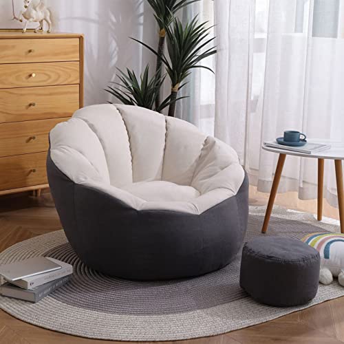 DTLEO Pouf a Sacco Puff Poltrona (Senza Imbottitura) per Divano E Poltrona, per Camera da Letto, Soggiorno, Interno Cuscino da Lettura,Beige Gray Stitching