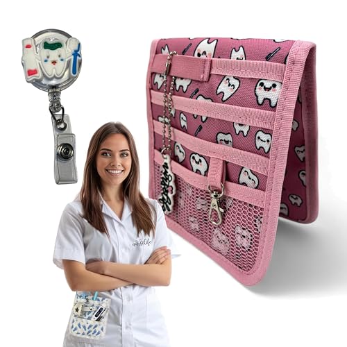 PACK Salvabolsillos y Extensible | No todos son iguales | Organizador Bolsillo Enfermeria | Enfermera en Apuros - Original regalo | Para guardar Tijeras y AccesorioS (LILA MUELAS DENTISTA)