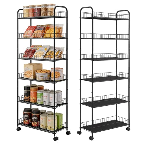 RUOZTEOO 6-Tier Slim Storage Cart with Wheels,10in Wide Black Narrow