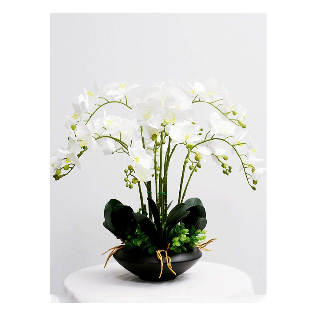 Fiori Artificiali Orchidee con Vaso di Fiori Bonsai - Composizioni Floreali Finte Phalaenopsis Orchidee Phalaenopsis Bonsai con Decorazioni Stelo Foglie, per Casa/Cucina/Camera da Letto/Ufficio