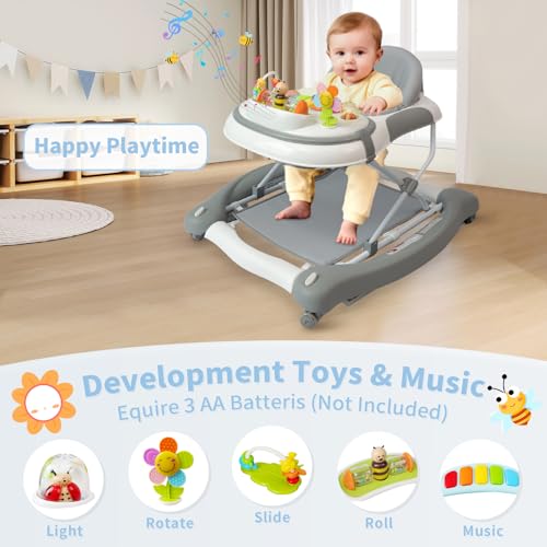 5 in 1 Baby Walker, Music and Lights Walker for Baby Boy Girls 6-12 Months, Foldable Baby Walkers with Wheels and Bouncer Combo Portable, Toddler Infant Walker with Adjustable Height - Image 5