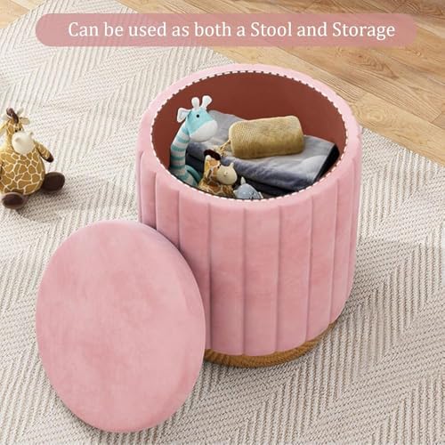 Pouf rotondo con contenitore, ottomana bassa in pelle, sgabello da toeletta in spugna, poggiapiedi multifunzionale imbottito con base placcata in oro, per soggiorno