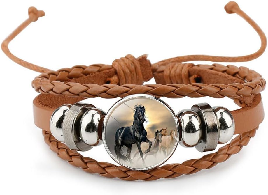 HOOTO Woven Braided PU Leather Bracelet for Women Girl Cute Faux Leather Wristbands Multilayered Handmade Wrap Bangle Bracelets Adjustable
