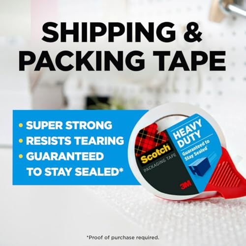 scotch heavy duty packaging tape 18834 x 546 yd designed for packing shipping and mailing strong seal on all box types 334 core clear 4 rolls 3850-4rd