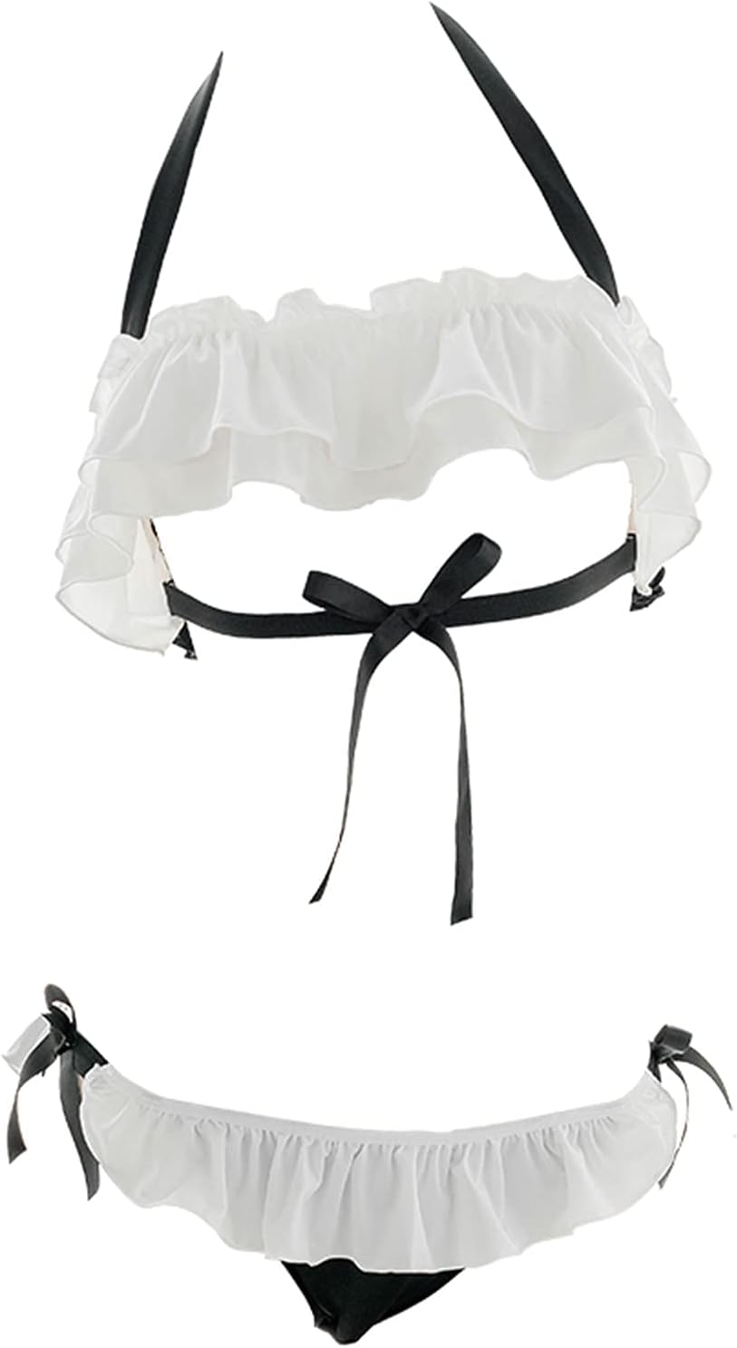 YOMORIO Womens Sexy Ruffle Bikini Set Cute Anime Cosplay Lingerie Lolita Japanese Underwear