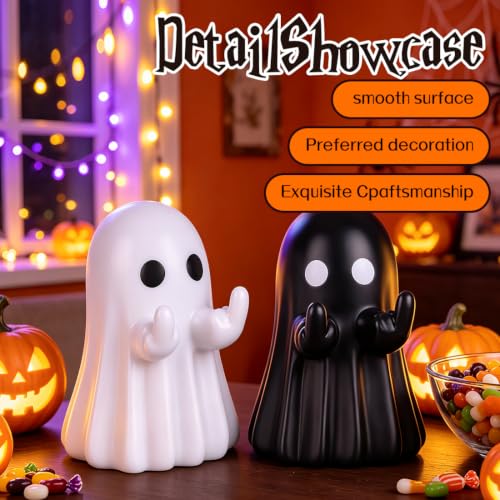 Frekkoy 2pcs Halloween Ghost Figurines, Cute Ghost Halloween Decorations for Tabletop Shelf Mantel Desk, Spooky Fun Holiday Decoration for Home Office Indoor Party - image 2
