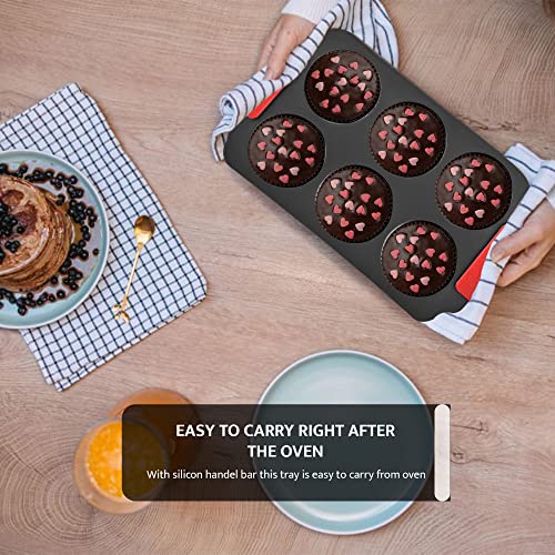 Zuvo Non-Stick 6-Cup Muffin Pan with Silicone Handles - Dishwasher Safe - Image 4