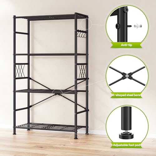 Image of Wire Shelving Storage Rack with Hooks,Metal Shelving Units Shelf Organizer,Wobble-Free Garage Shelving with Adjustable Leveling Feet for Kitchen Pantry Laundry Bathroom Closet Dorm,12 inchD x 30 inchW x 60 inchH