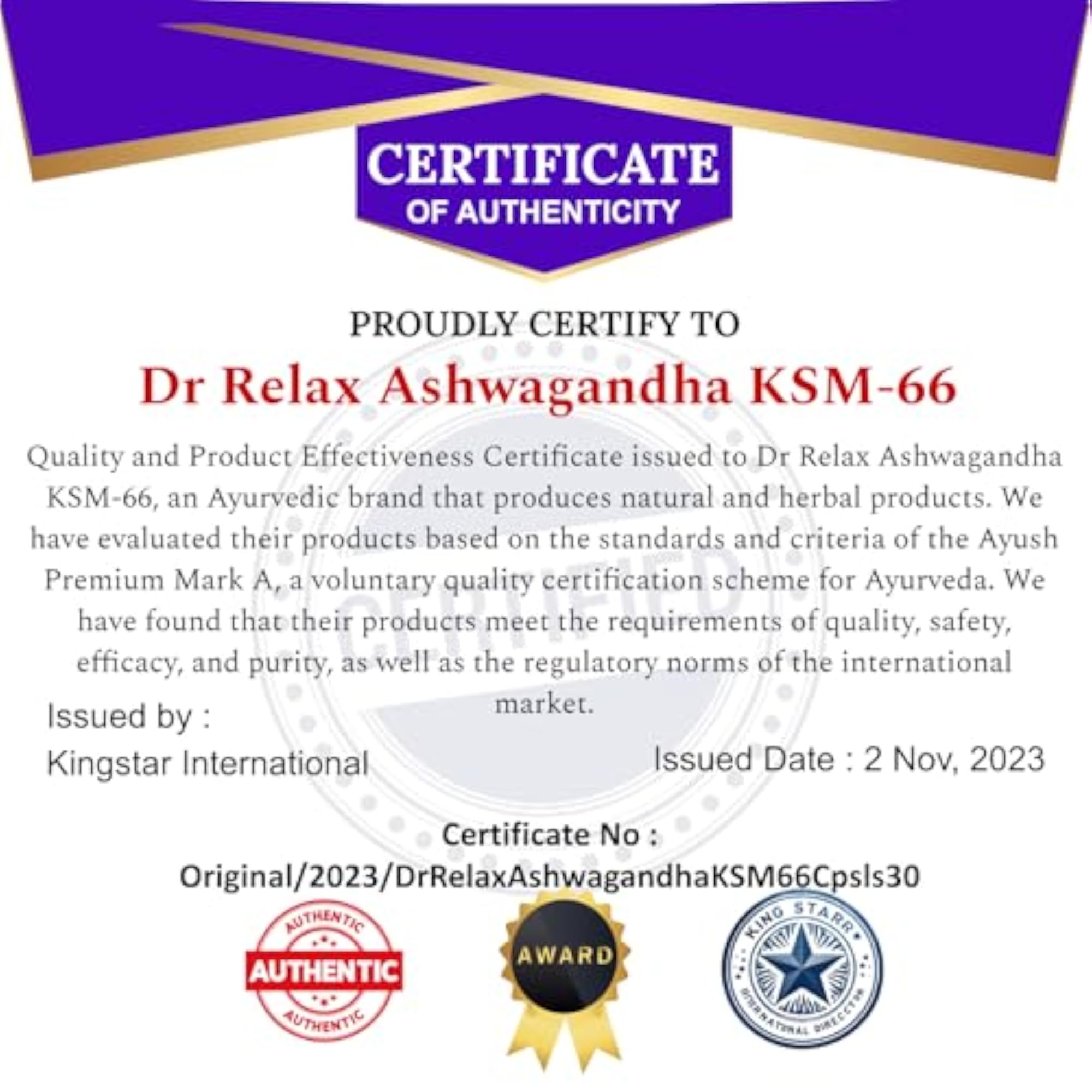 Organic Ashwagandha KSM-66 Extract Capsules