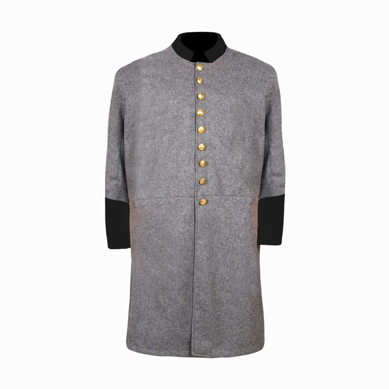 Civil War Men's Plain Grey Frock Coat with Solid Cuff & Collar2