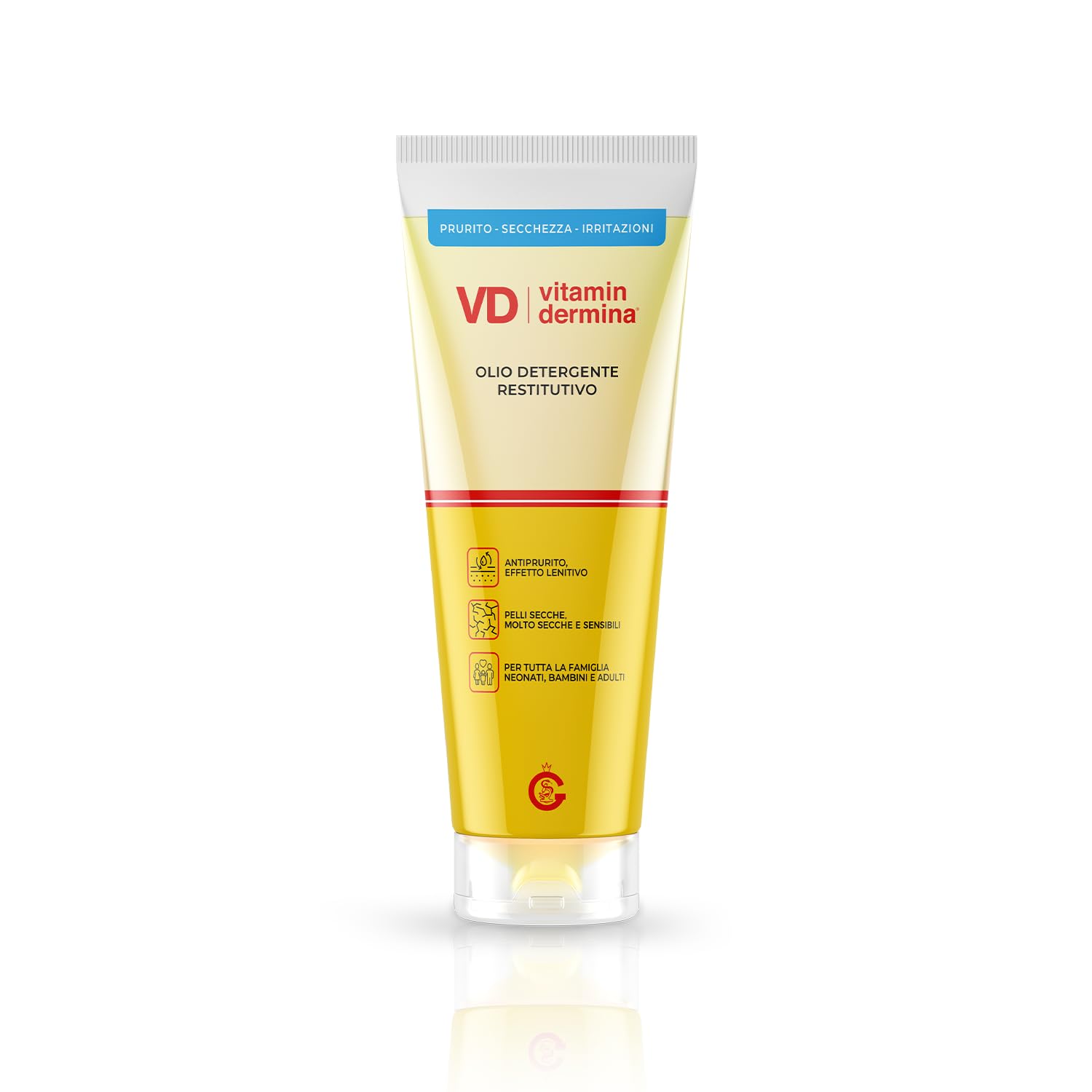 VITAMINDERMINA Olio Detergente Restitutivo 250 ml – Detersione Corpo – Per Pelli Secche, Molto Secche, Sensibili, a tendenza atopica– Lenitivo e Antiprurito – Per Neonati, Bambini e Adulti