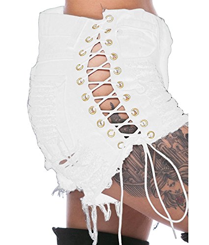 Tengo Womens Ripped Hole Bandage Pants Denim Shorts3