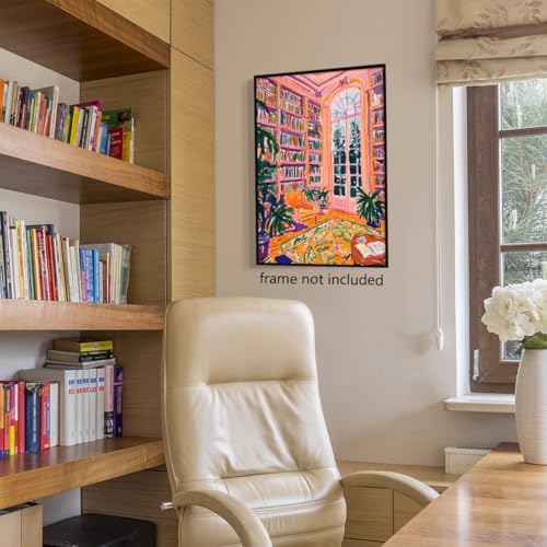 Image of Yaasilinage Henri Matisse Canvas Wall Art, Classic Pink Library Poster for Room Aesthetic, Retro Reading Book Wall Art, Bookish Literary Artwork, Famous Art Prints for Booknook 12x16in Unframed