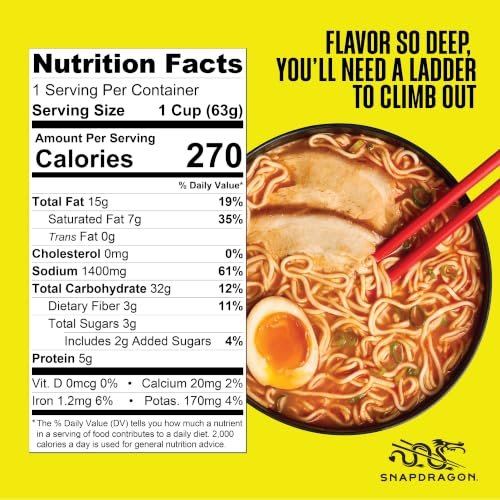 Image of Snapdragon Tonkotsu Ramen Cup Noodles - 6 Pack Instant Ramen Bowl with Authentic Wheat Noodles, Soup Sauce Base, Flavor and Vege Packs. Microwave or Hot Water, Easy Meal Prep