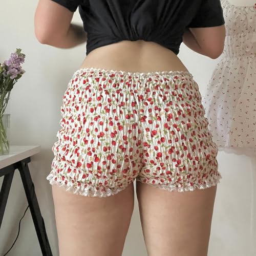 Image of Yuemengxuan Women Y2k Ruffle Shorts Ruched Plaid Shorts Micro Shorts Pajama Bottoms Y2k Cute Fairy Lace Edge Pettipants