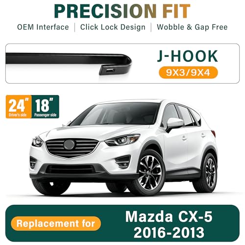 Image of Windshield Wiper Blades Replacement for Mazda CX5 CX-5 2013 2014 2015 2016 Original Factory Quality Front Rear Wiper Blade Set - 24 inch 18 inch 14 inch (Set of 3)